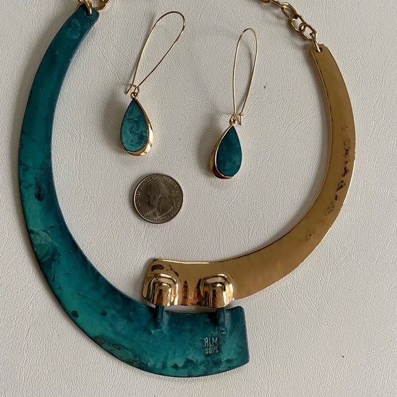 Enameled Metal Necklace and Earrings set New - Picture 2 of 6